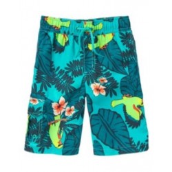 BRIGHT & BEACHY AQUA TROPICAL SCENE SWIM TRUNKS 4 5 6 7 8 10 NWT