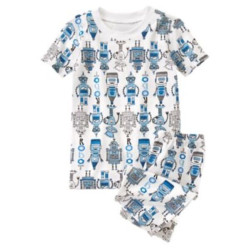 SLEEPWEAR WHITE w/ ROBOTS A/O 2pc PAJAMAS GYMMIES 6 12 18 2T NWT