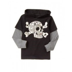 SPOOKY & SPORTY BLACK w/ SKULL N CROSSBONES HOODED L/S TOP 4 5 6 7 NWT