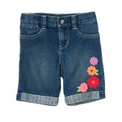 PRETTY POSIES DENIM FLOWER EMBROIDERED BERMUDA SHORTS 3 4 5 6 7 8 NWT