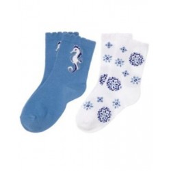 GREEK ISLE STYLE GEOMETRIC N SEAHORSE 2 PAIR OF GIRLS SOCK 5 7 8 9