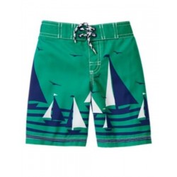 SWIM SHOP GREEN w/ BLUE STRIPE & SAILBOATS SWIM TRUNKS 12 18 24 2 3 NWT