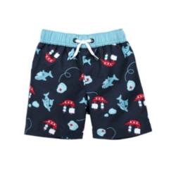 FIRST MATEY NAVY w/ SHARKS N SHIP SWIM TRUNKS 0 3 6 12 18 24 NWT 