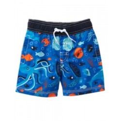 SWIM SHOP BLUE w/ OCEAN SCENIC SWIM TRUNKS 18 24 3T NWT