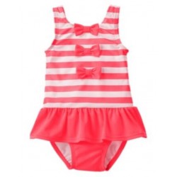 SWIM SHOP PINK STRIPE N BOW SKIRTED 1-PC SWIMSUIT 12 18 2T NWT