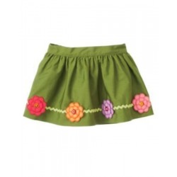 PRETTY POSIES OLIVE GREEN FLOWER HEM SKIRT 18 24 2T 3T NWT