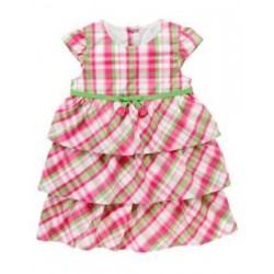 BRIGHT TULIP PINK PLAID TIERED DRESS 12 18  24 2T 3T 4T 5T NWT