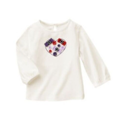 WINTER PENGUIN IVORY BUTTON HEART L/S TEE 3 6 12 18 24 2T 3T 4T 5T NWT