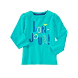 HAPPY BLUEBIRD TURQUOISE Bon-Jour! L/S TEE 12 18 24 2T 3T 4T 5T NWT