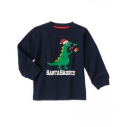 HOLIDAY SHOP NAVY SANTA-SAURUS DINOSAUR L/S TEE 6 12 18 24 2T 3T 4T NWT