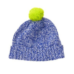 READY TO ROCKET BLUE MARLED w/ LIME POM SWEATER BEANIE HAT 5 6 7 8 10