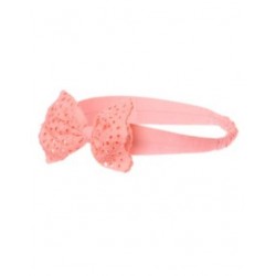 SPRING DRESSY PINK EYELET BOW ELASTIC FRUFFLE HEADBAND 1-CT NWT