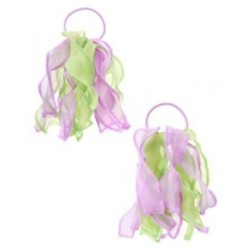 BUTTERFLY BLOSSOMS GREEN & LAVENDER ORGANZA PONYTAIL HOLDER 2-ct NWT