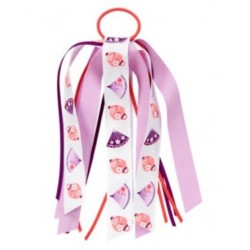 CHERRY BLOSSOM LONG RIBBON HOLDING FAN PRINTED PONYTAIL HOLDER 1-CT NWT