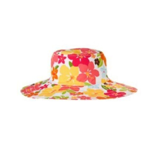 ALOHA SUNSHINE WHITE FLOWER PRINTED SUN HAT 3 4 5 7 8 9 10 NWT