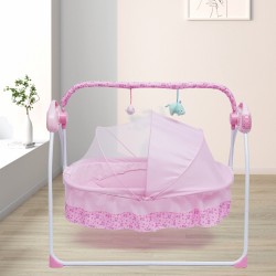 Pink Baby Bed Intelligent Electric Baby Crib Foldable Automatic Rocking Chair US